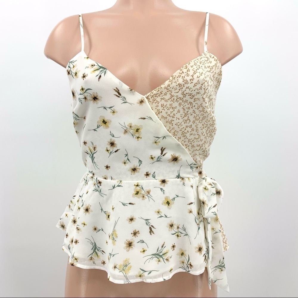 NWT Paper Crane Mixed Floral Print Wrap Style Chiffon Tank Top Size Small